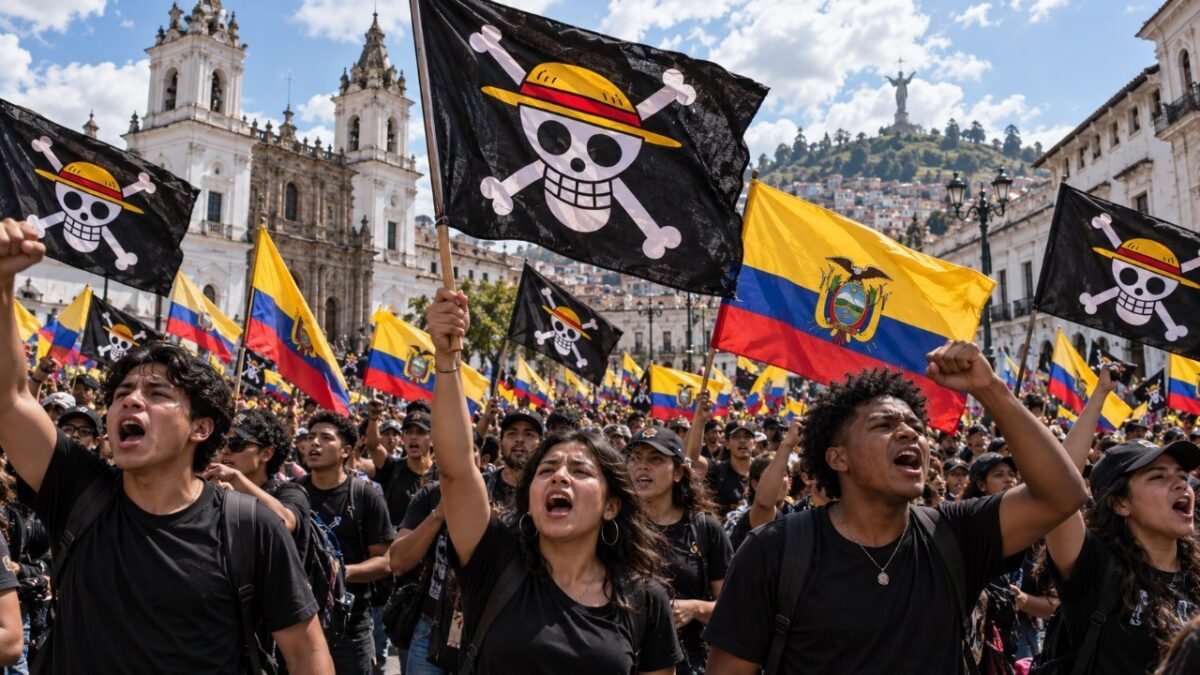 Jóvenes manifestantes en Ecuador durante la convocatoria del colectivo FARO a la movilización nacional.