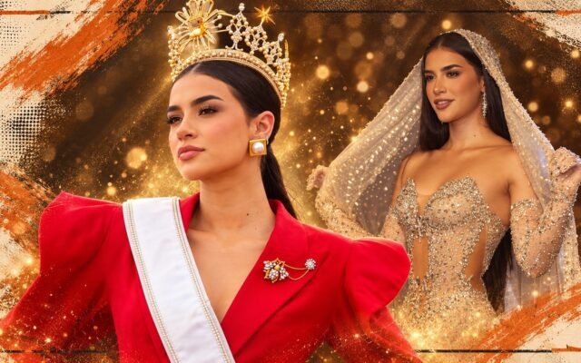 Fotografía de Dalia Bucaram luciendo la corona y banda de Miss Universo Ecuador durante una presentación oficial.